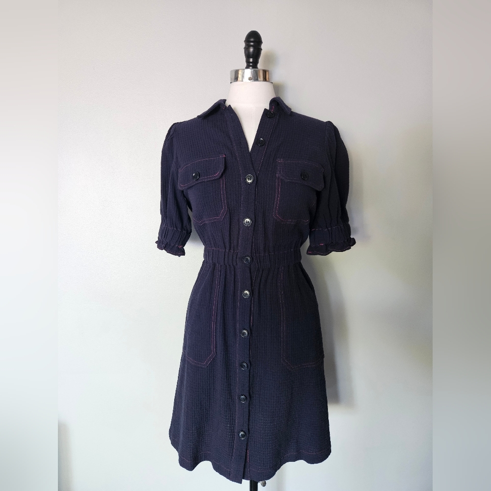 FRNCH Paris Midi Dress Womens XS Marine Blue NWT